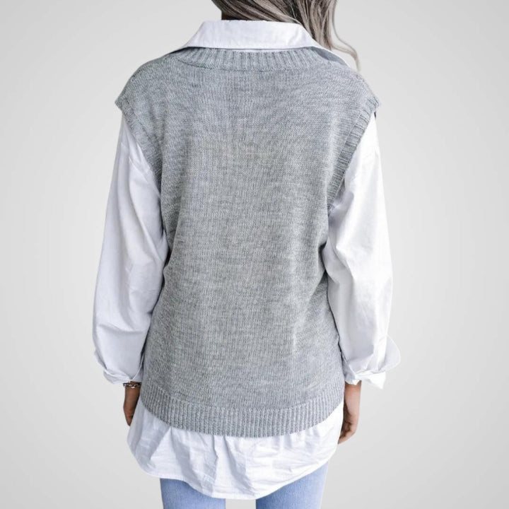 Růžový | Dámské pletené vesty s výstřihem do V