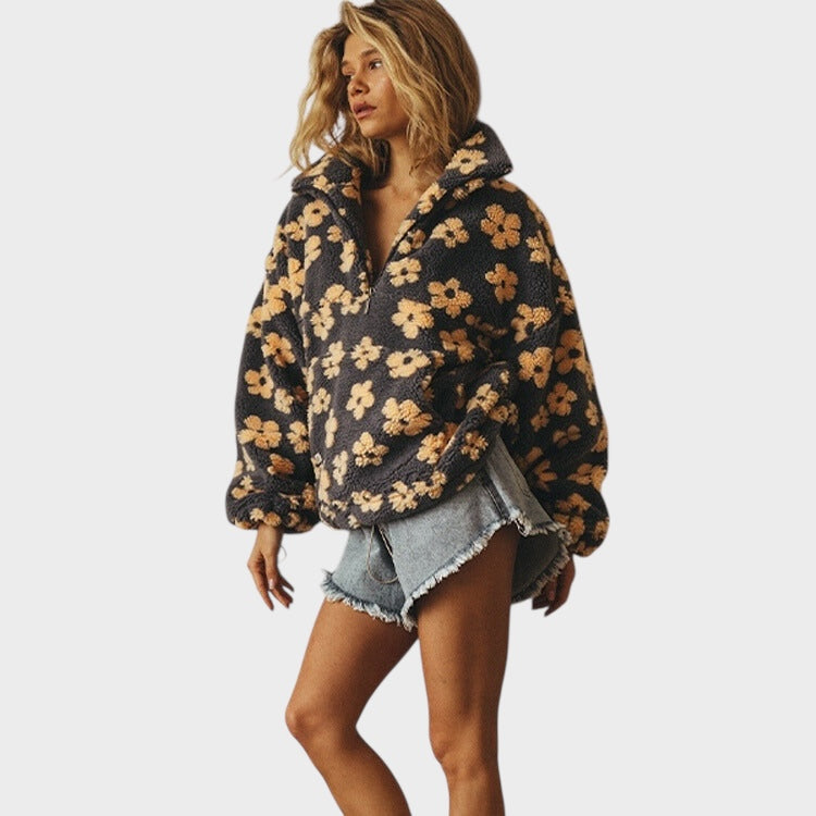 Daisy - Fleece svetr s květinovým vzorem