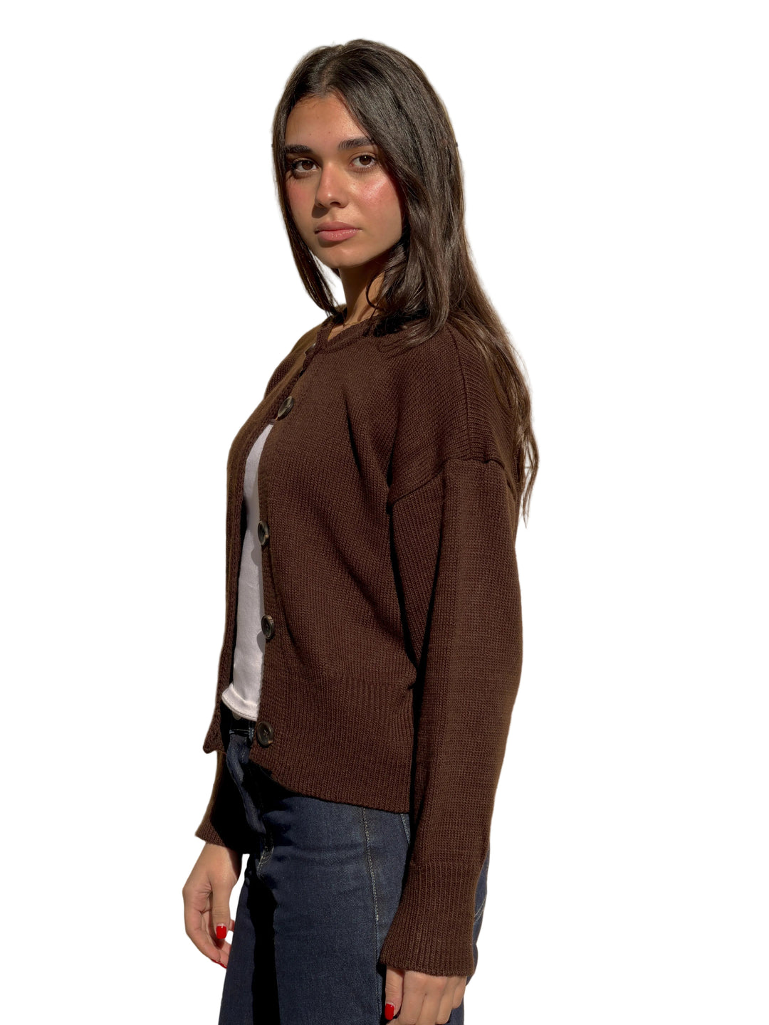 Georgina - Hnědá Pletená Bunda s Knoflíky