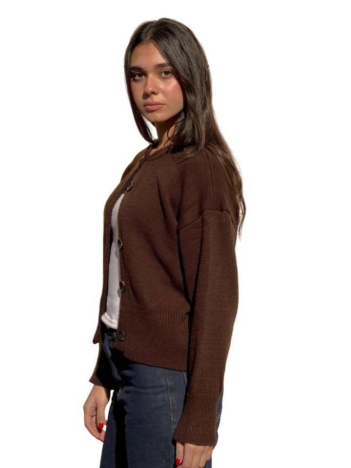 Georgina - Hnědá Pletená Bunda s Knoflíky