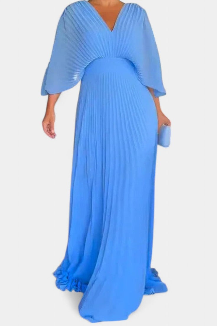 Anita Midi Šaty s Plisováním a V Výstřihem