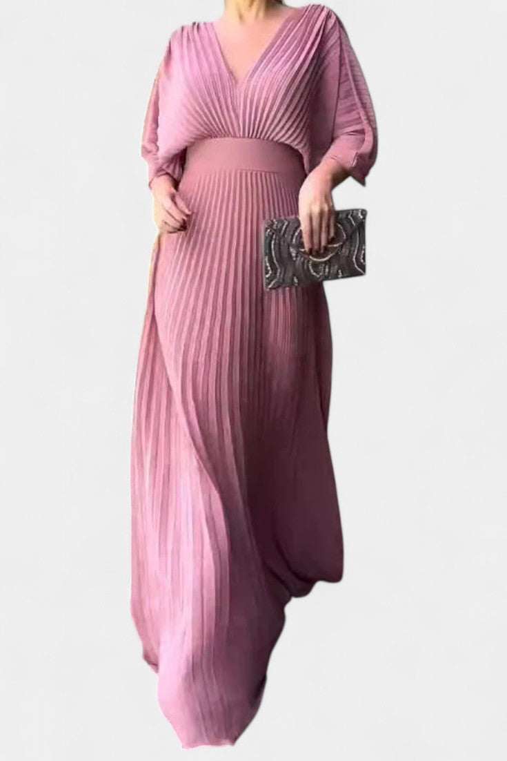 Anita Midi Šaty s Plisováním a V Výstřihem