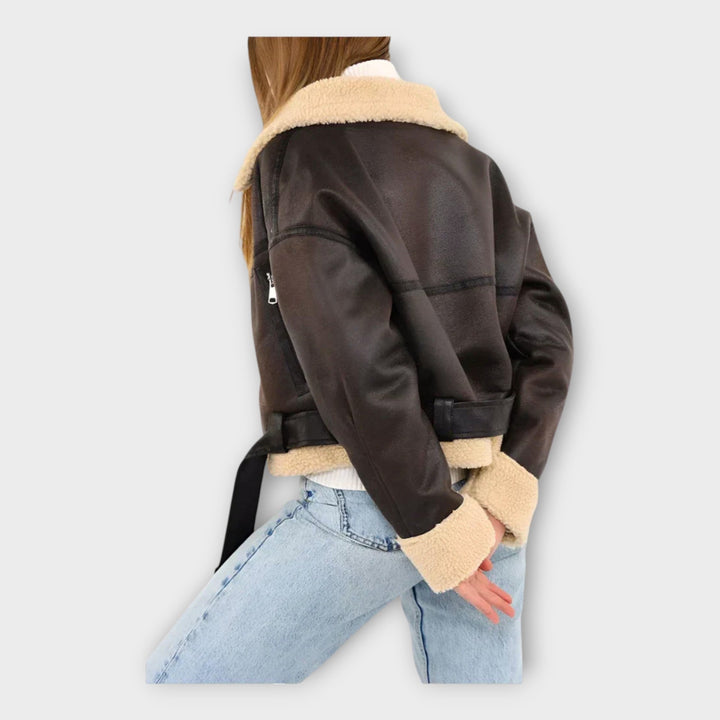Modern leather jacket with lining and belt