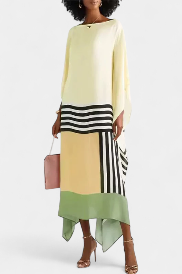 Kaftan Elenora s geometrickým vzorem široká silueta a síťovina