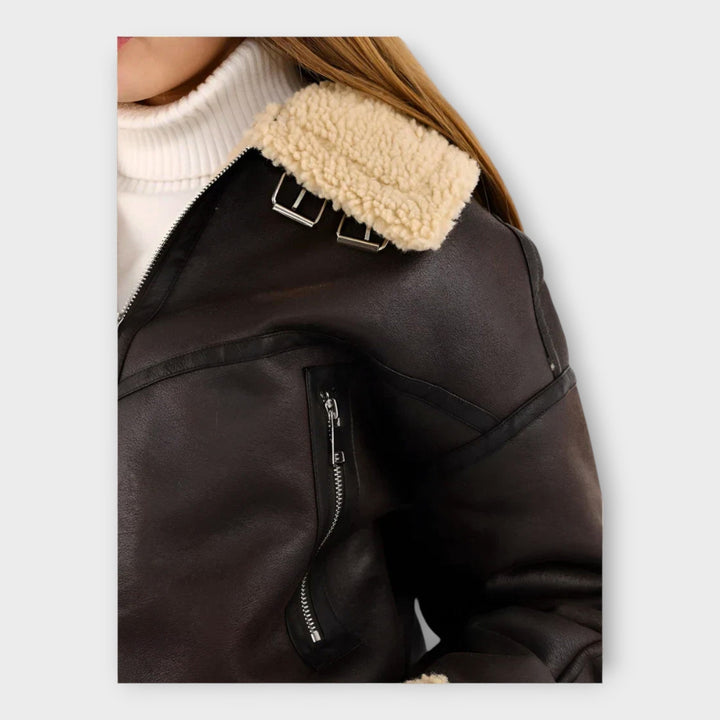 Modern leather jacket with lining and belt