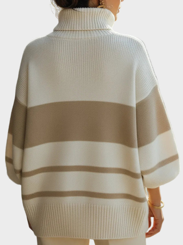 Laurie-Beige a Krémový Pletený Svetr s Vysokým Límcem