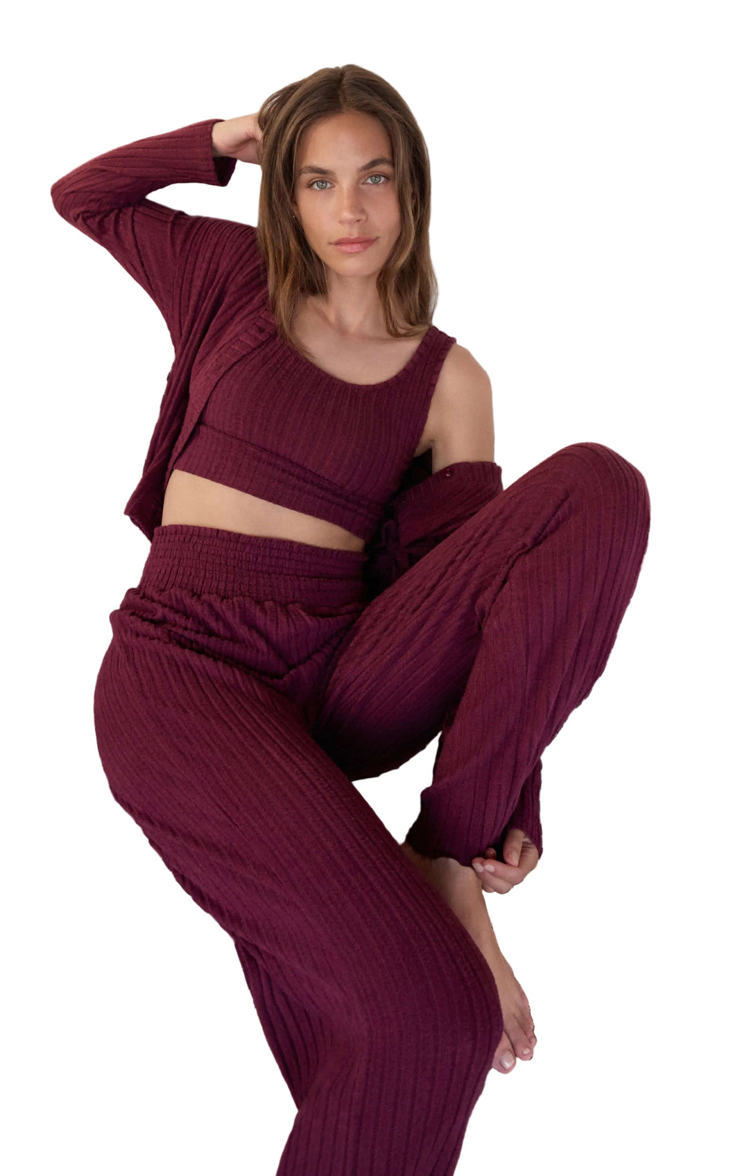 Megan | Kalhoty Dawn z Hedvábného Rýhovaného Materiálu s Načechraným Povrchem