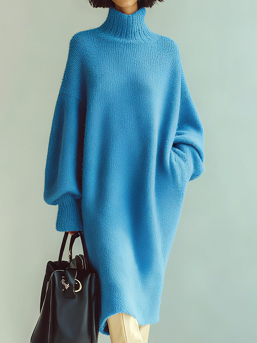 Ohneia | Midi Šaty Červená Modrá Blůza s Dlouhými Rukávy Oversized