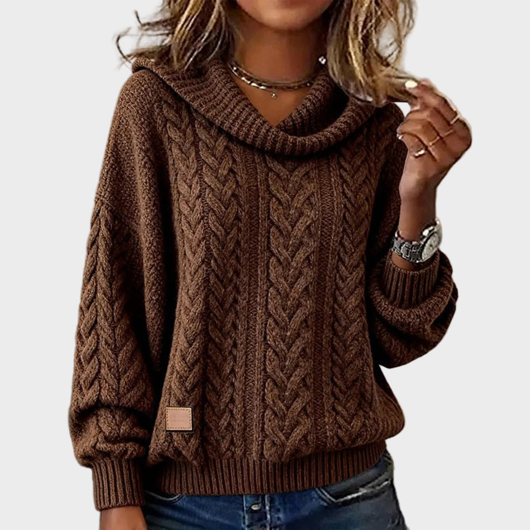 Leslie | Hnědý Příliš Velký Pletený Svetřík (Jednoduché Pletení)
