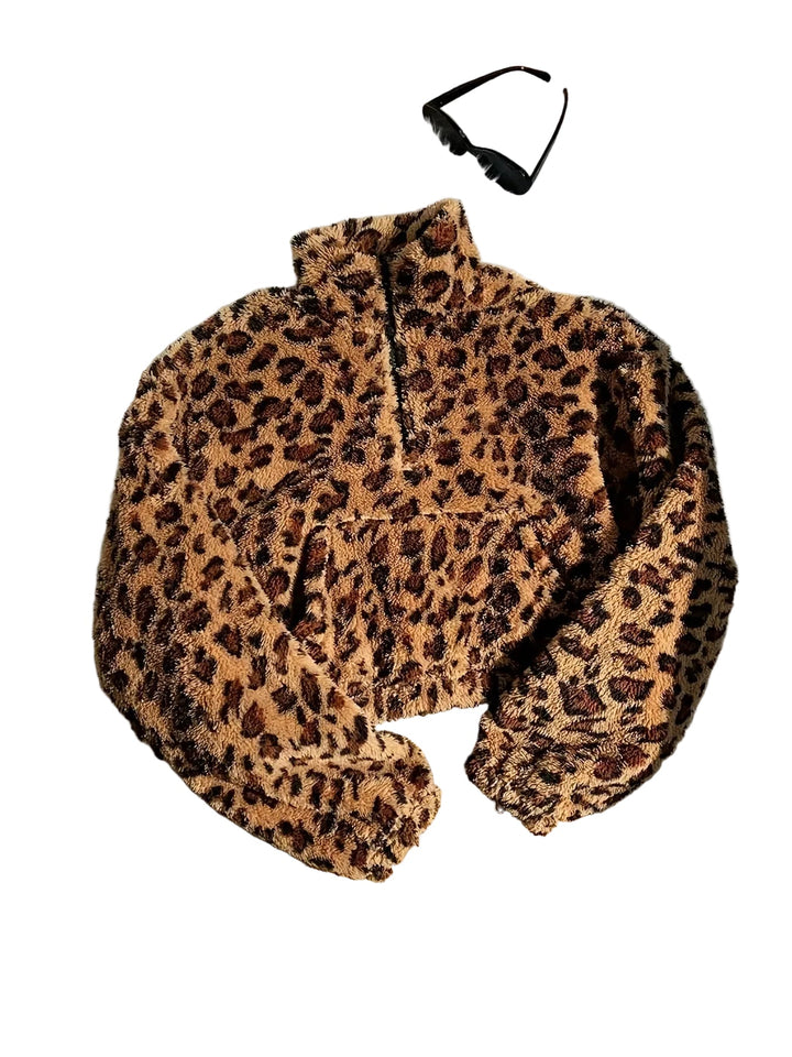 Zaria | Fleecová mikina se zipem a leopardím vzorem