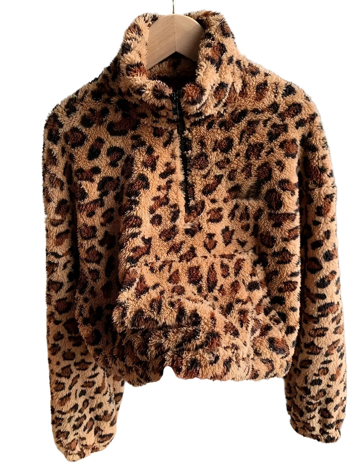 Zaria | Fleecová mikina se zipem a leopardím vzorem