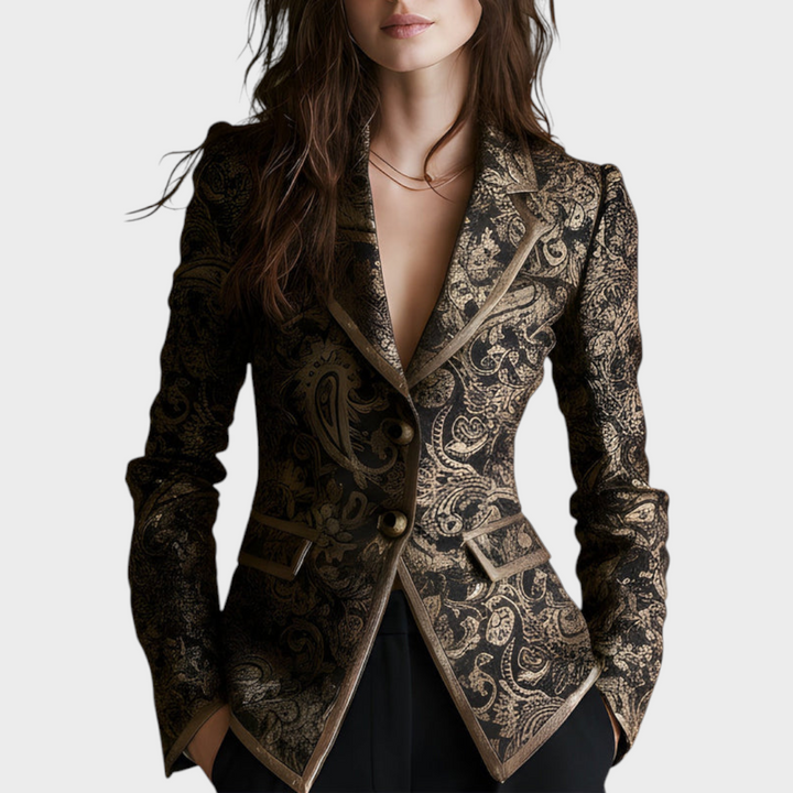 Ayiella | Tichý Luxusní Paisley Jacquard Sako s Otočnými Límci