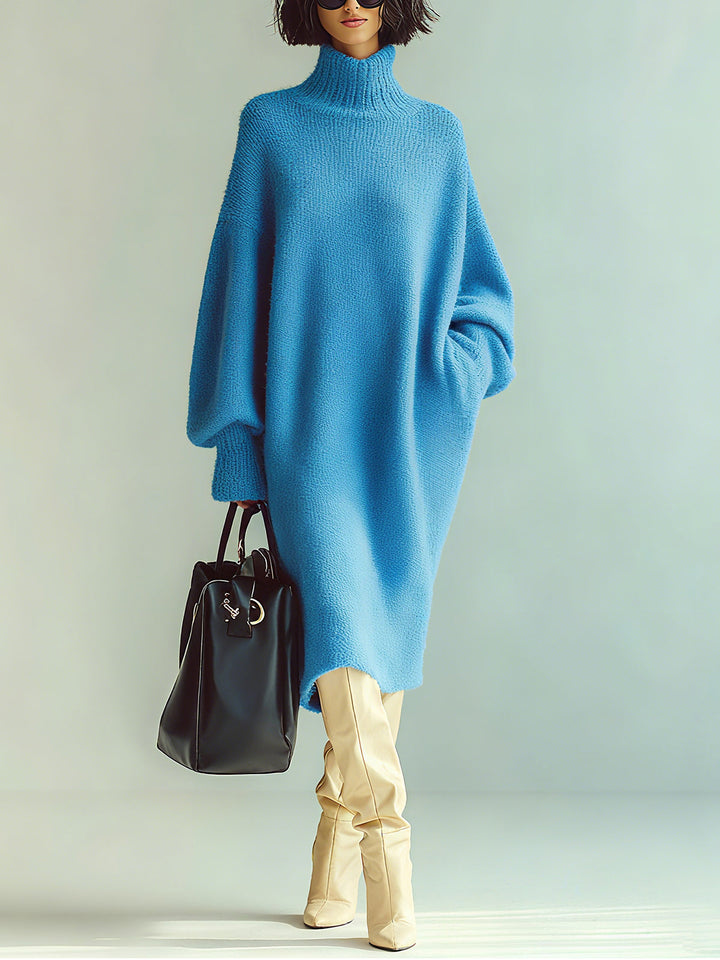 Ohneia | Midi Šaty Červená Modrá Blůza s Dlouhými Rukávy Oversized