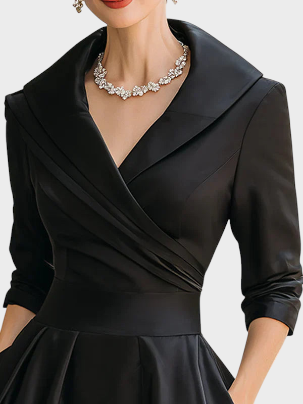 Gabriella | Elegance Midi Šaty s Vytříbenými Detaily a Praktickými Kapsami