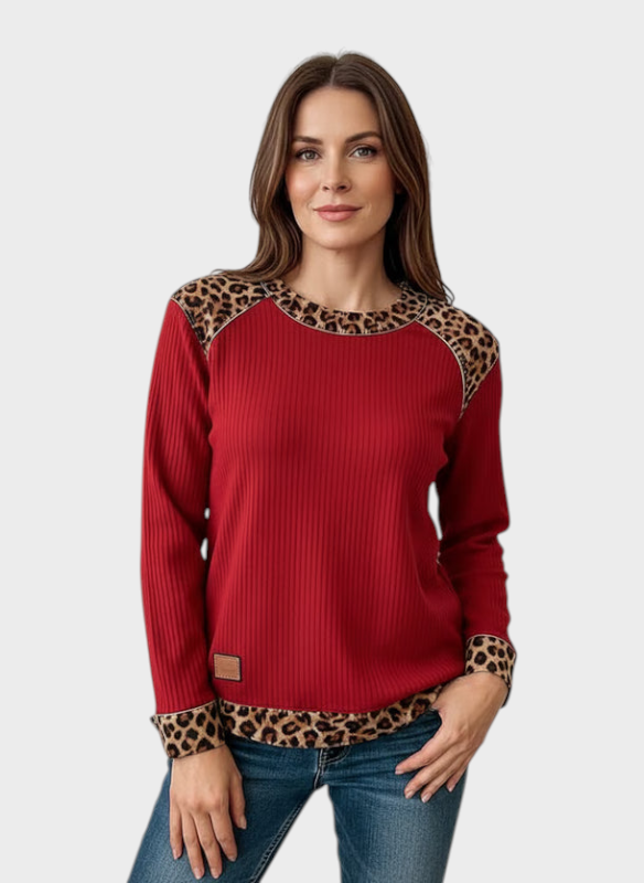 Cindy | Dámská každodenní mikina s leopardím vzorem - Červená / S