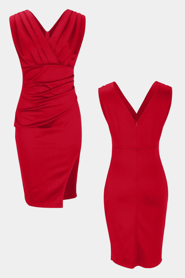 Rosanna | Elegantní Bodycon Šaty s V Výstřihem a Bočním Rozparkem