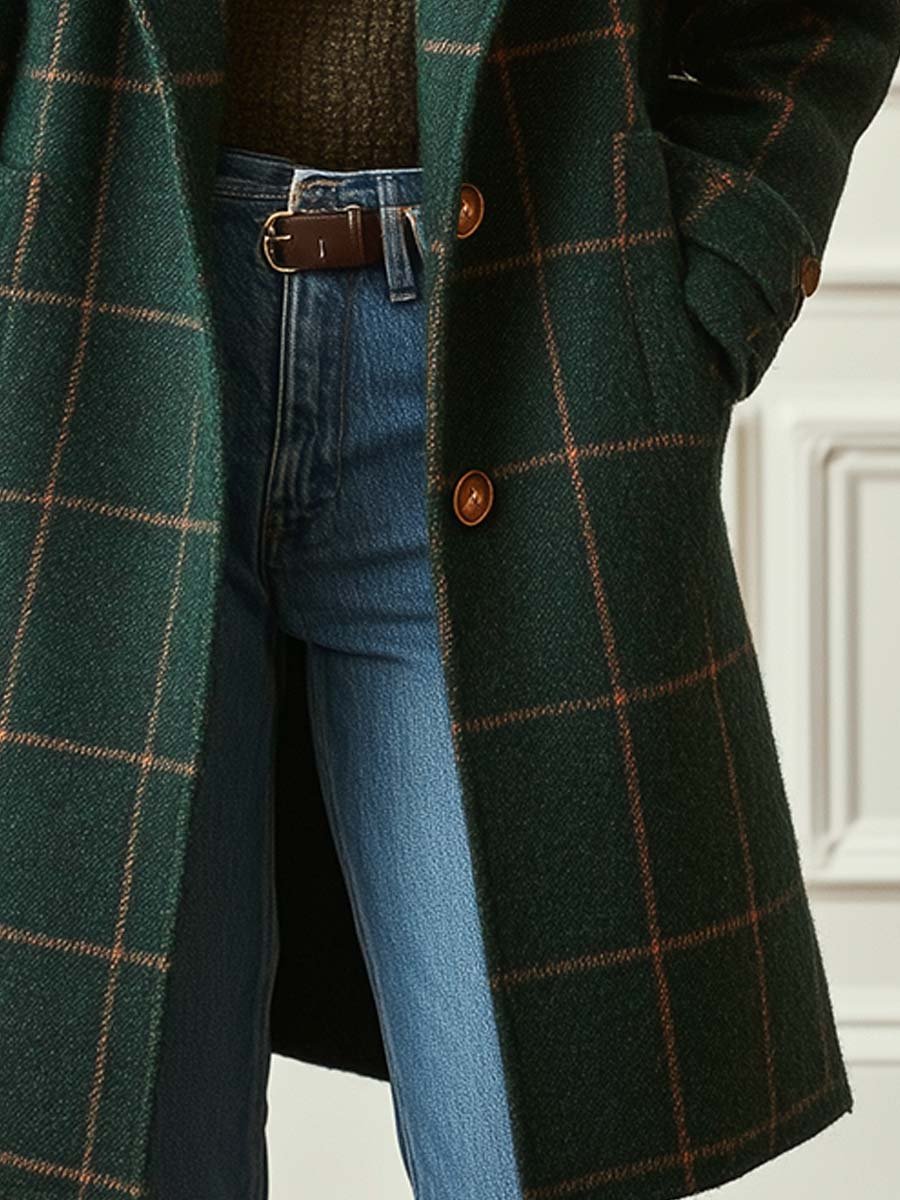 Dámský retro kabát s kostkovaným vzorem