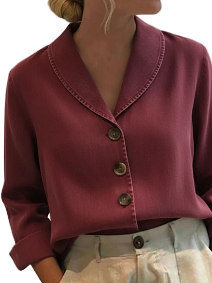 Riley - Vintage Džínové Bavlněné Tričko s Šálou a Knoflíky