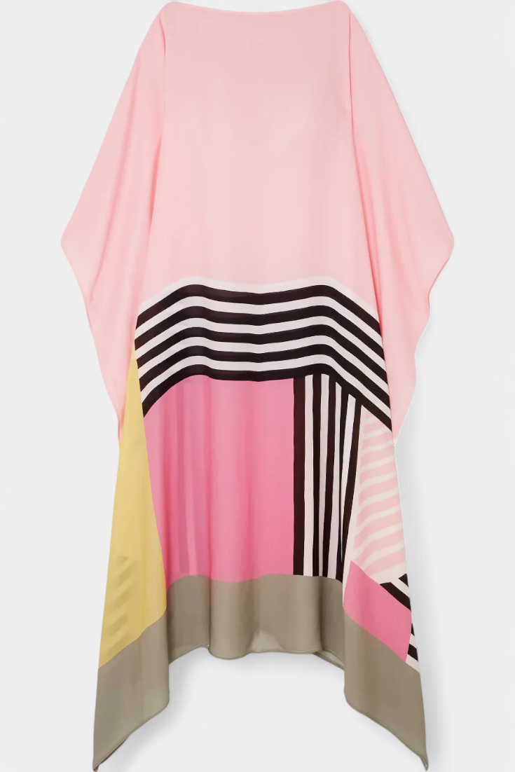 Kaftan Elenora s geometrickým vzorem široká silueta a síťovina