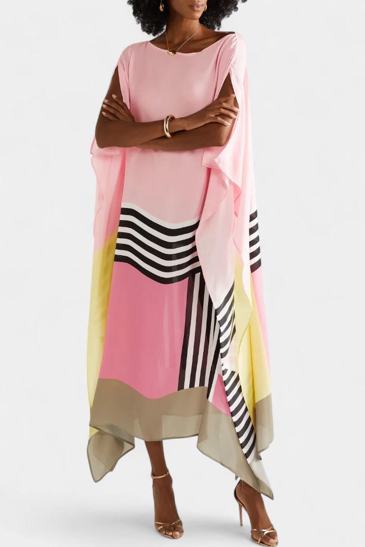 Kaftan Elenora s geometrickým vzorem široká silueta a síťovina